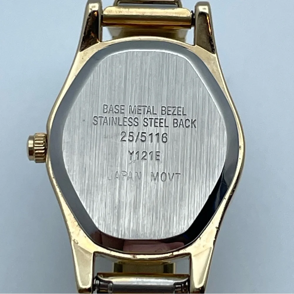 Armitron Diamond Quartz Gold Tone Stretch Watch Black Dial New Battery